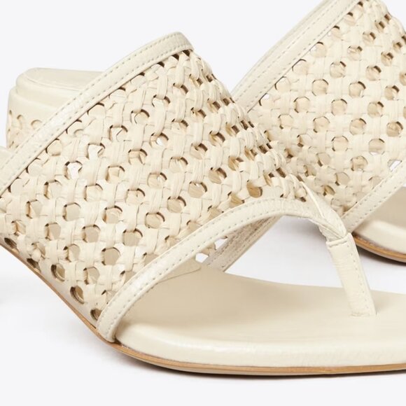 Tory Burch $378 NIB Woven Raffia Heeled Sandal New Ivory Natural 9.5 - Picture 6 of 6